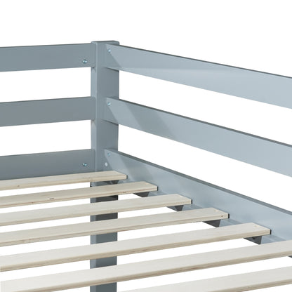 Twin Over Twin Bunk Bed - Grey Rubber Wood Frame for Bedroom