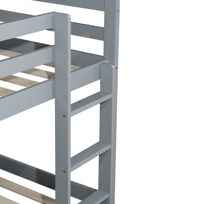 Twin Over Twin Bunk Bed - Grey Rubber Wood Frame for Bedroom
