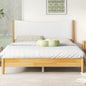 Queen Size, Solid Rubber Wooden Bed with Boucle Upholstered Headboard, Enhanced by Support Feet,Beech White