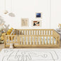 Full Size Floor Bed with Fence and Door,Rubber Wood Floor Bed with Safety Guardrails,Natural(Old Sku W504P296787)