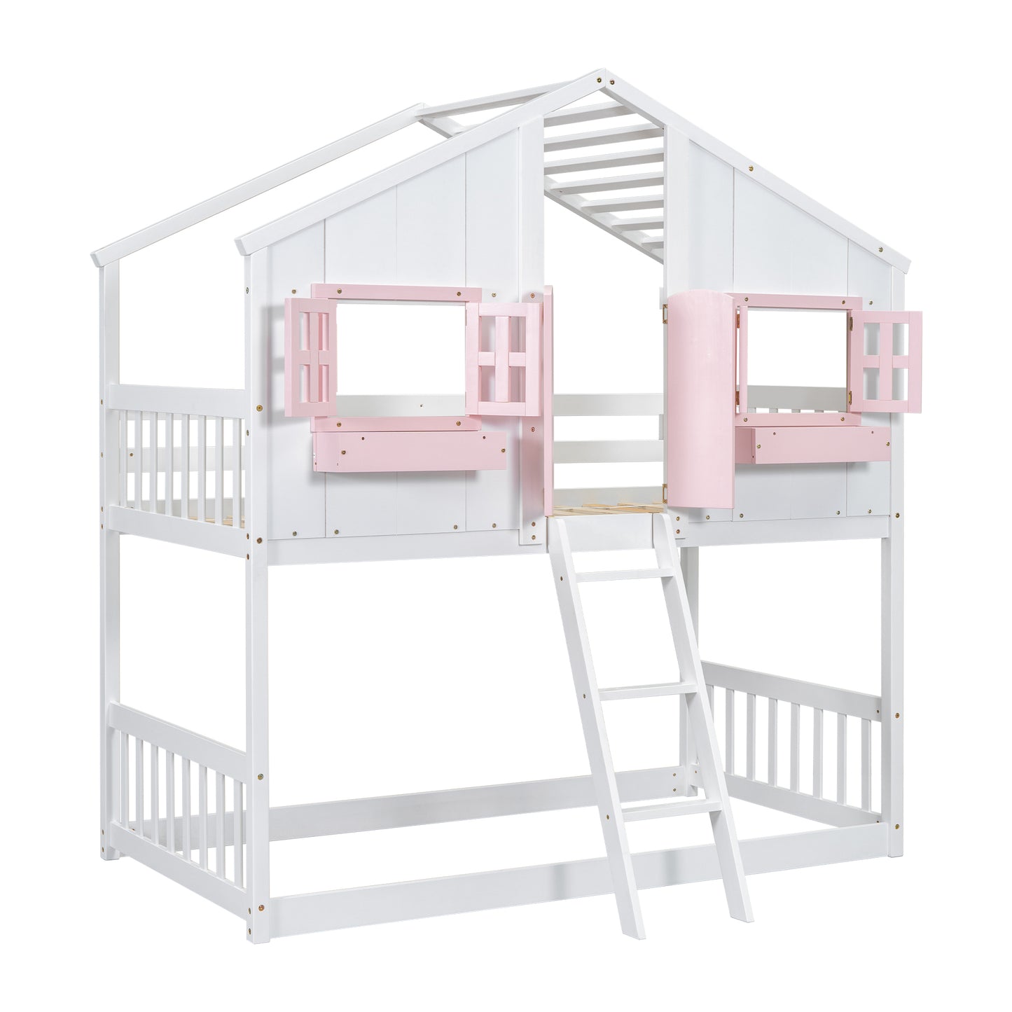 Twin over Twin Bunk Bed - Pink+White Pine for Bedroom