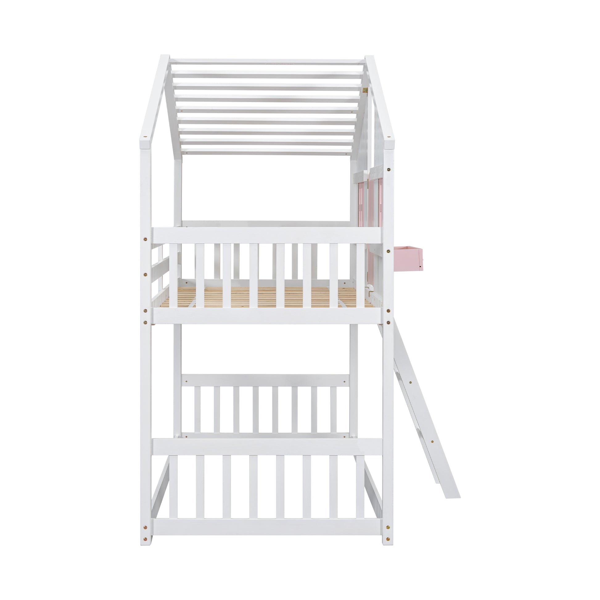 Twin over Twin Bunk Bed - Pink+White Pine for Bedroom