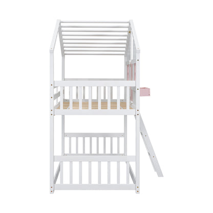 Twin over Twin Bunk Bed - Pink+White Pine for Bedroom