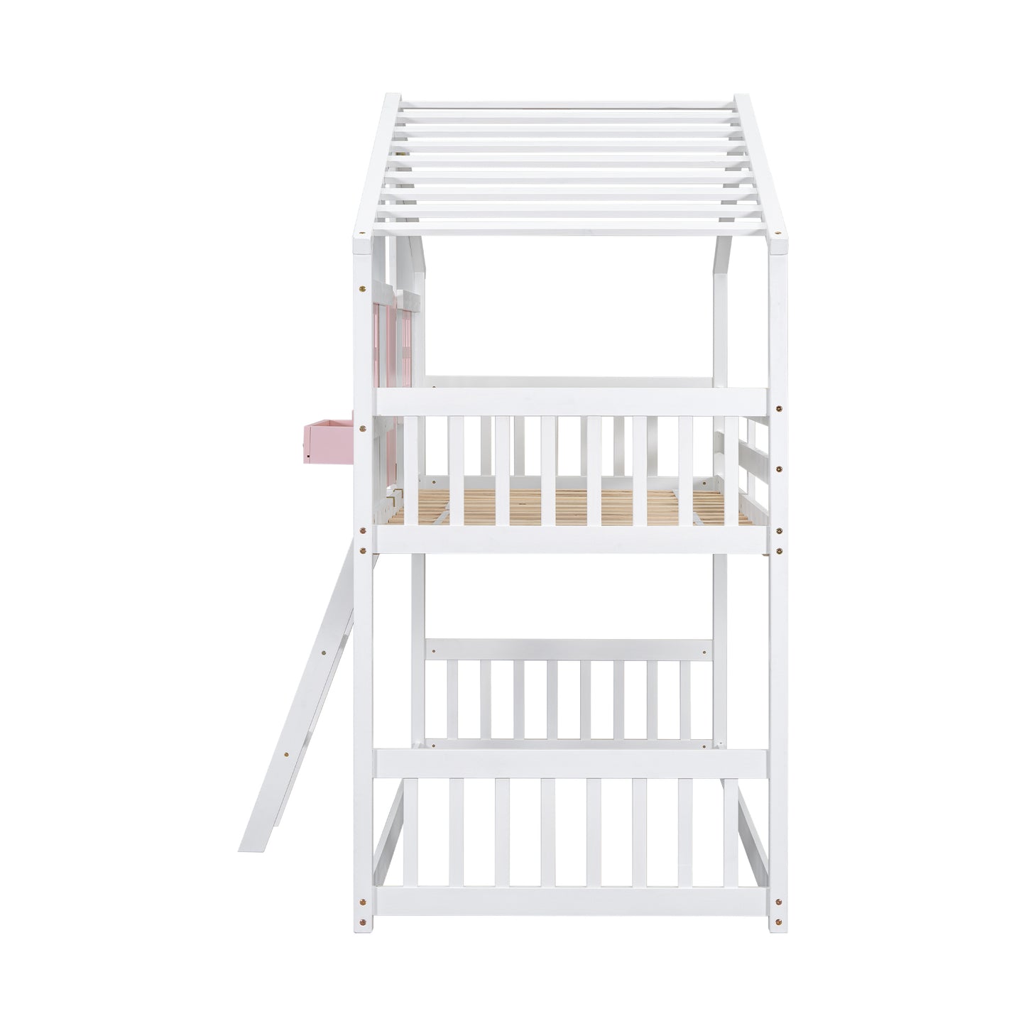 Twin over Twin Bunk Bed - Pink+White Pine for Bedroom