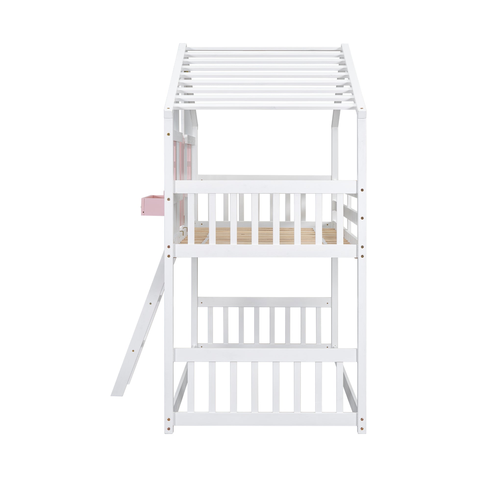 Twin over Twin Bunk Bed - Pink+White Pine for Bedroom