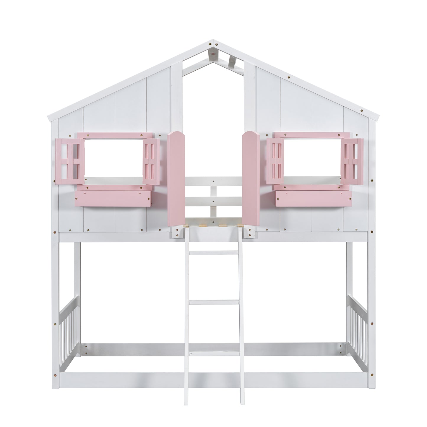 Twin over Twin Bunk Bed - Pink+White Pine for Bedroom