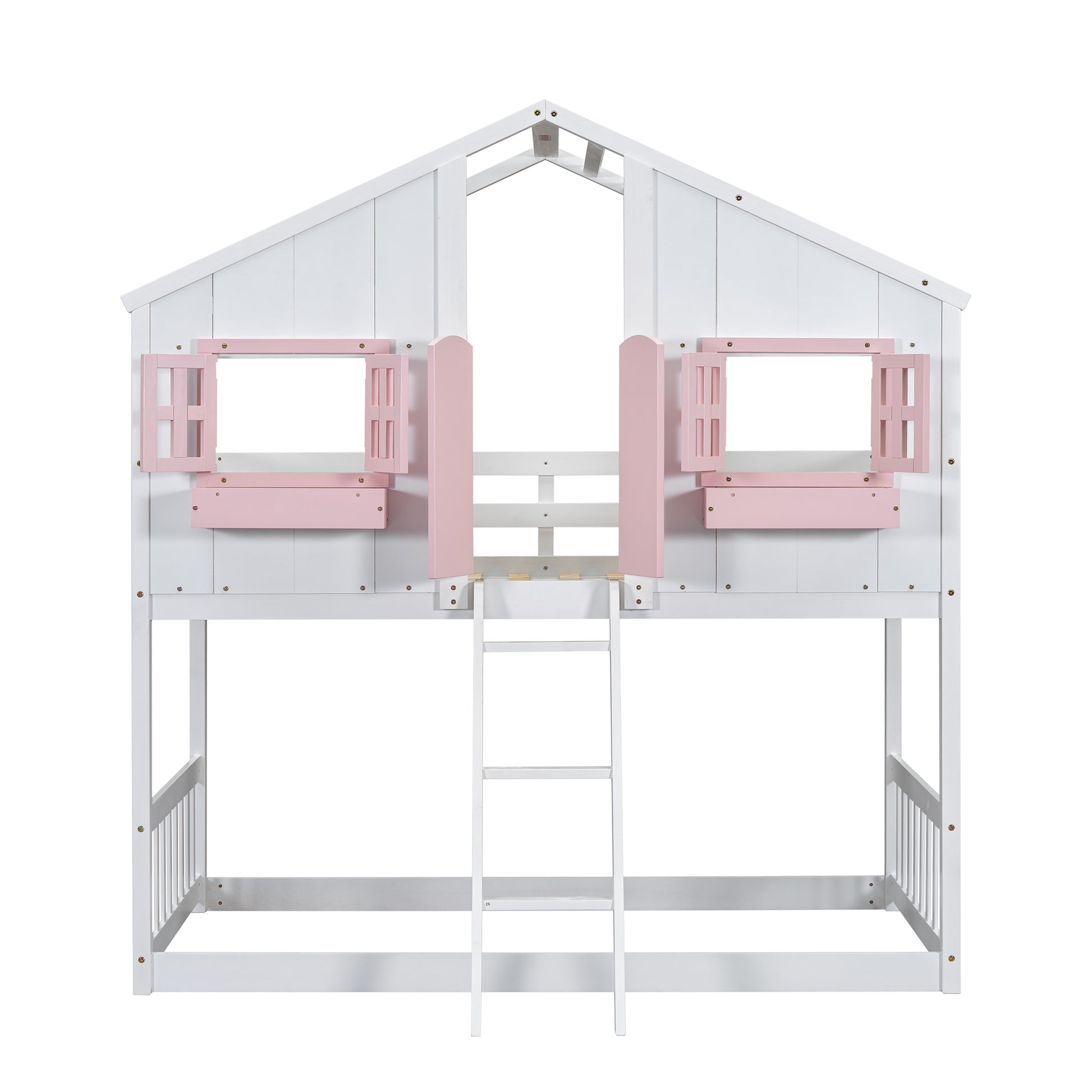 Twin over Twin Bunk Bed - Pink+White Pine for Bedroom