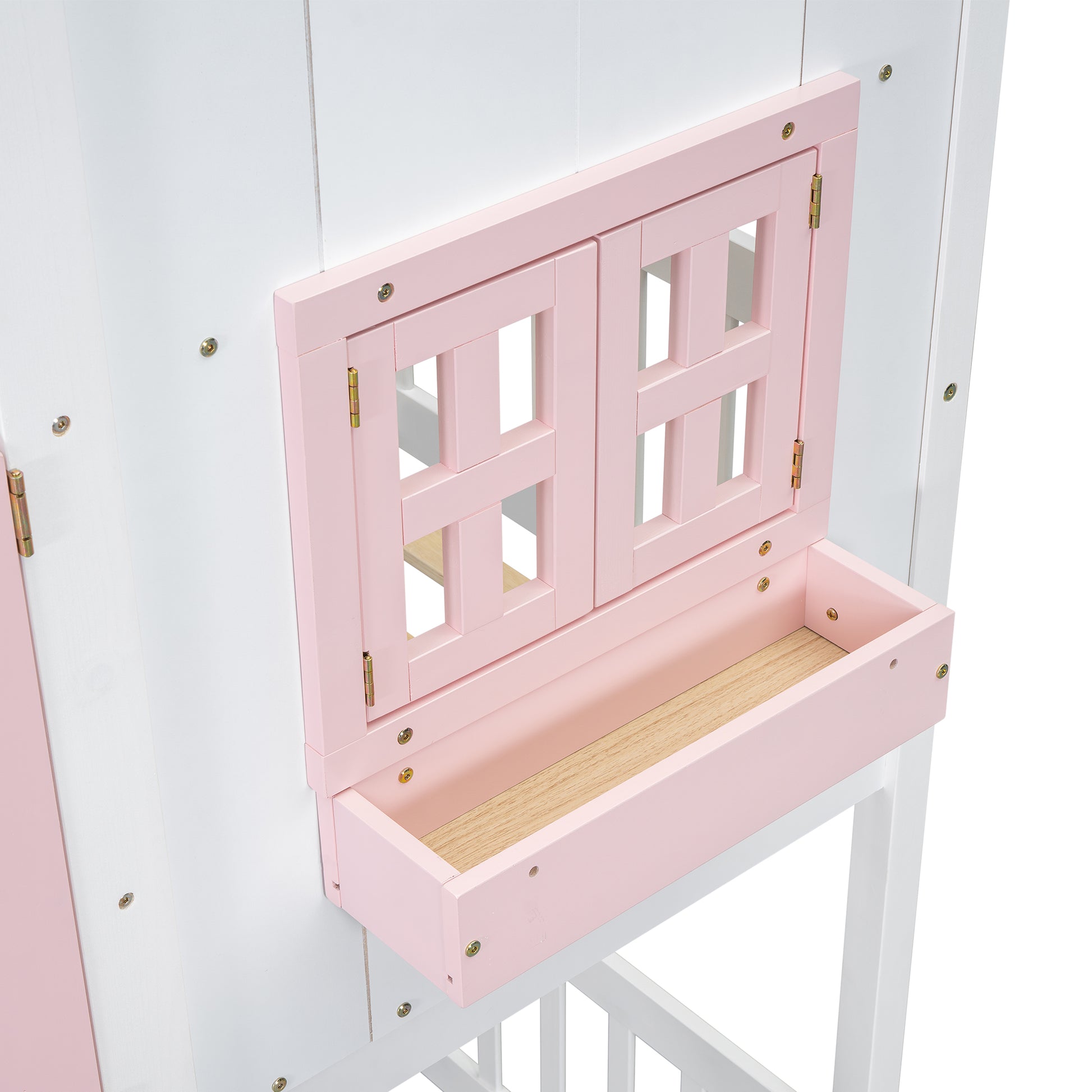 Twin over Twin Bunk Bed - Pink+White Pine for Bedroom