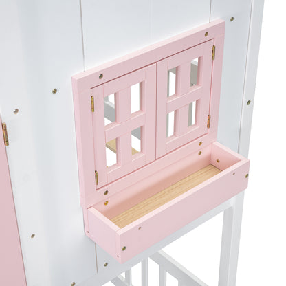 Twin over Twin Bunk Bed - Pink+White Pine for Bedroom