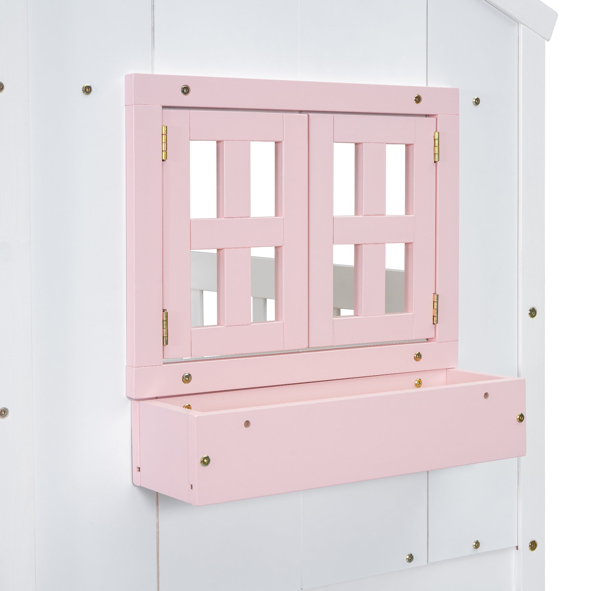 Twin over Twin Bunk Bed - Pink+White Pine for Bedroom