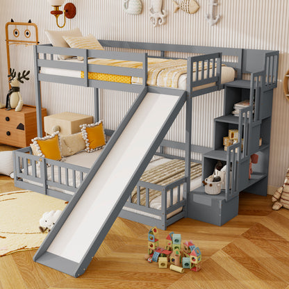 Pine Bunk Bed with Storage Staircase for Kids Room Sleep for Bedroom