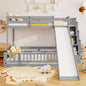 Twin Over Full Bunk Bed with Slide, Storage Staircase, Pine Solid Wooden Bunk Bed with Safety Guardrails  ,Grey (Old Sku W504S00184)