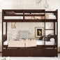 Twin Over Twin Rubber Wood Bunk Bed with 2 Drawers, Convertible into 2 Twin Beds, Twin Size Bunk Bed with Ladder and Safety Guardrails,Espresso (Old Sku W504S00200)