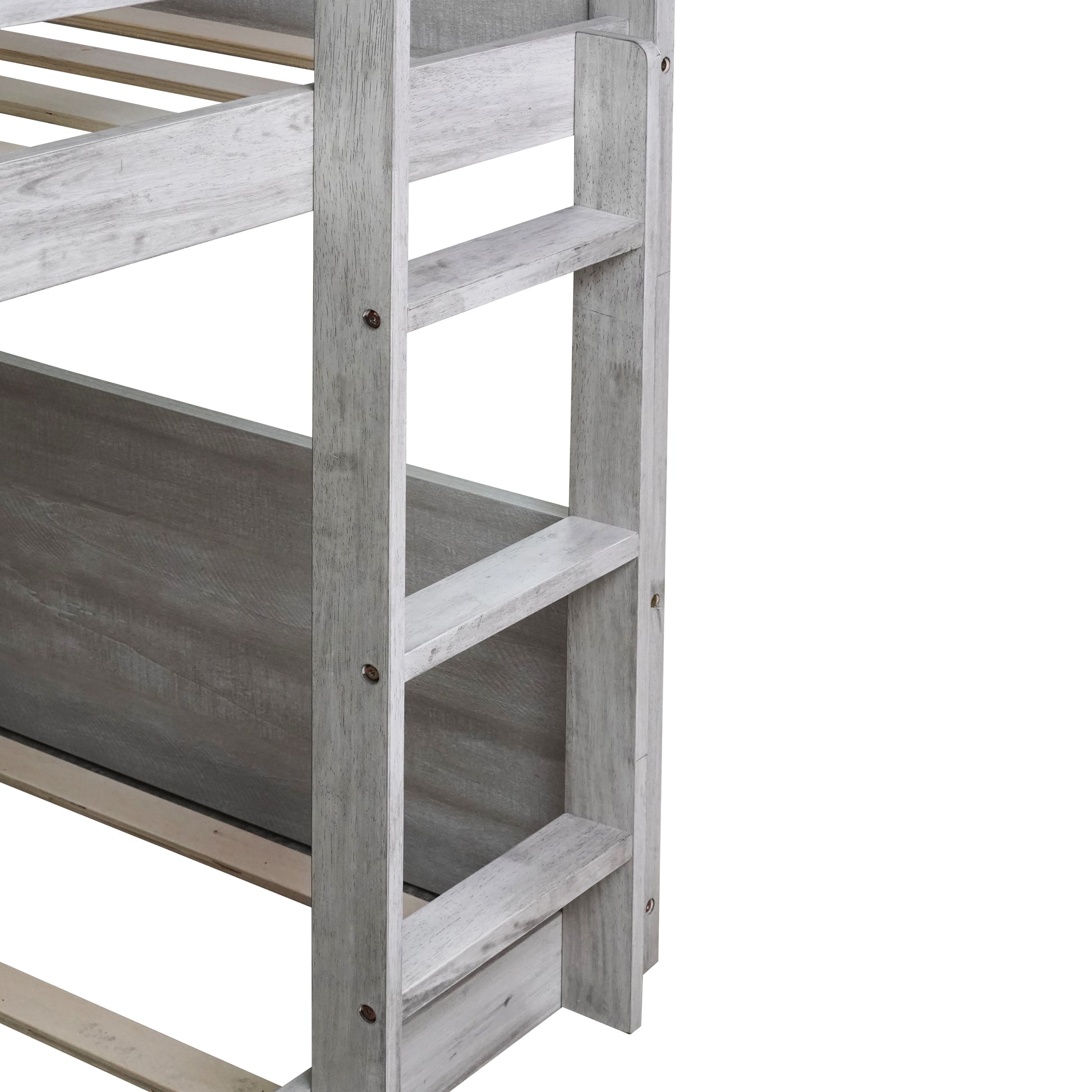 Twin Over Twin Bunk Bed - Antique White Rubber Wood for Bedroom