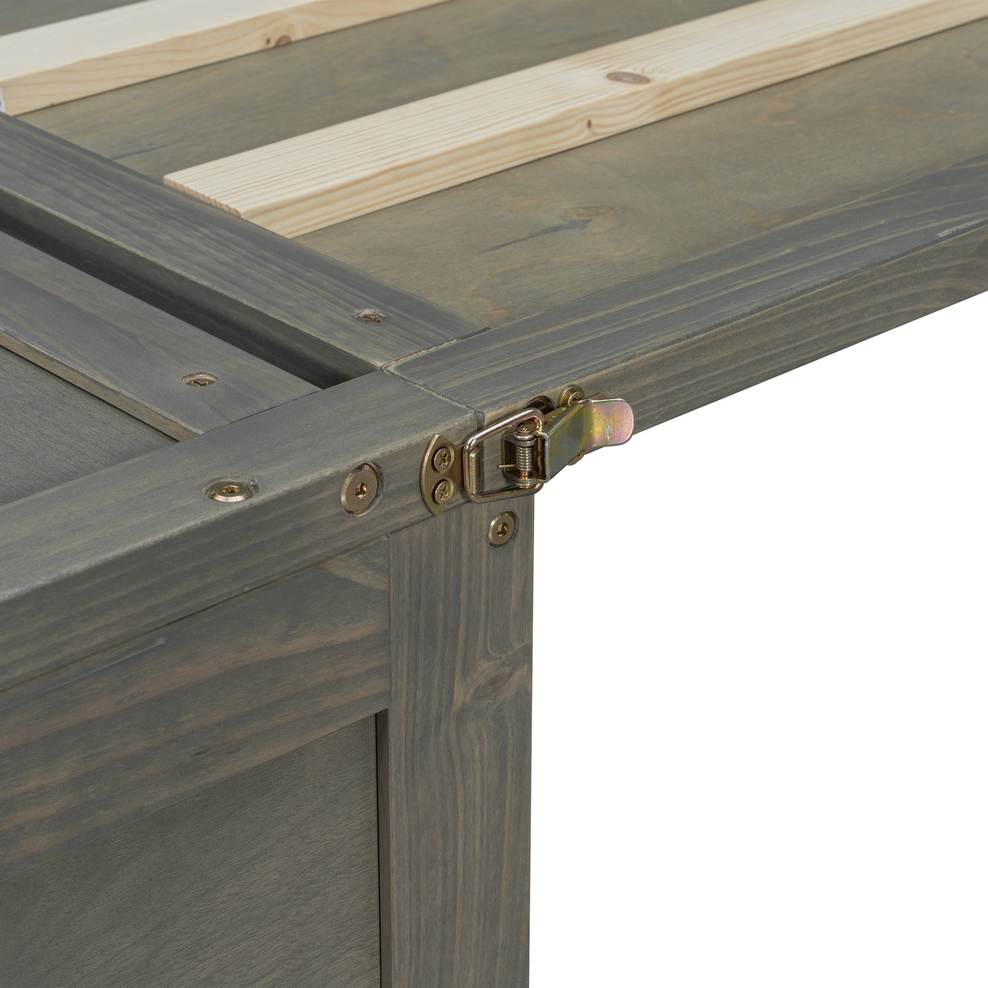 Antique Grey Pine Queen Murphy Cabinet Bed with USB Charging for Bedroom