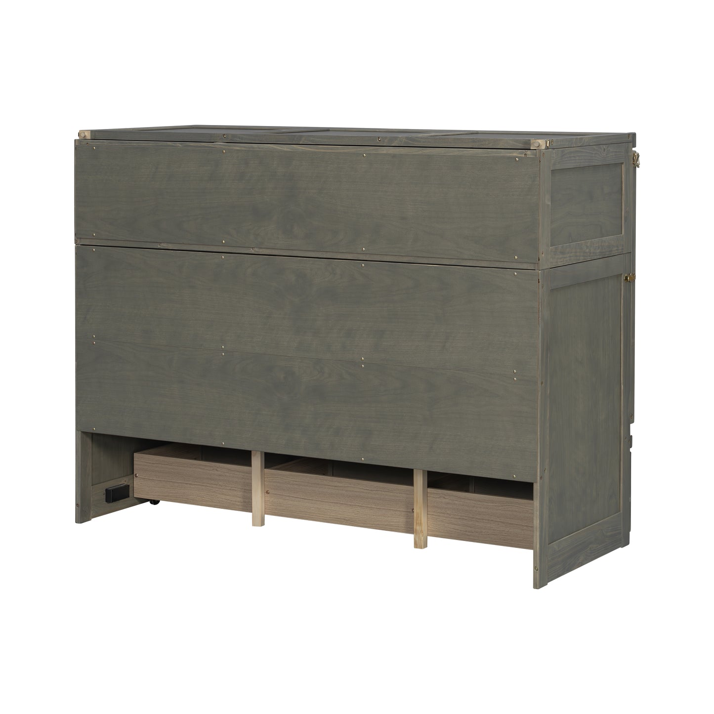 Antique Grey Pine Queen Murphy Cabinet Bed with USB Charging for Bedroom