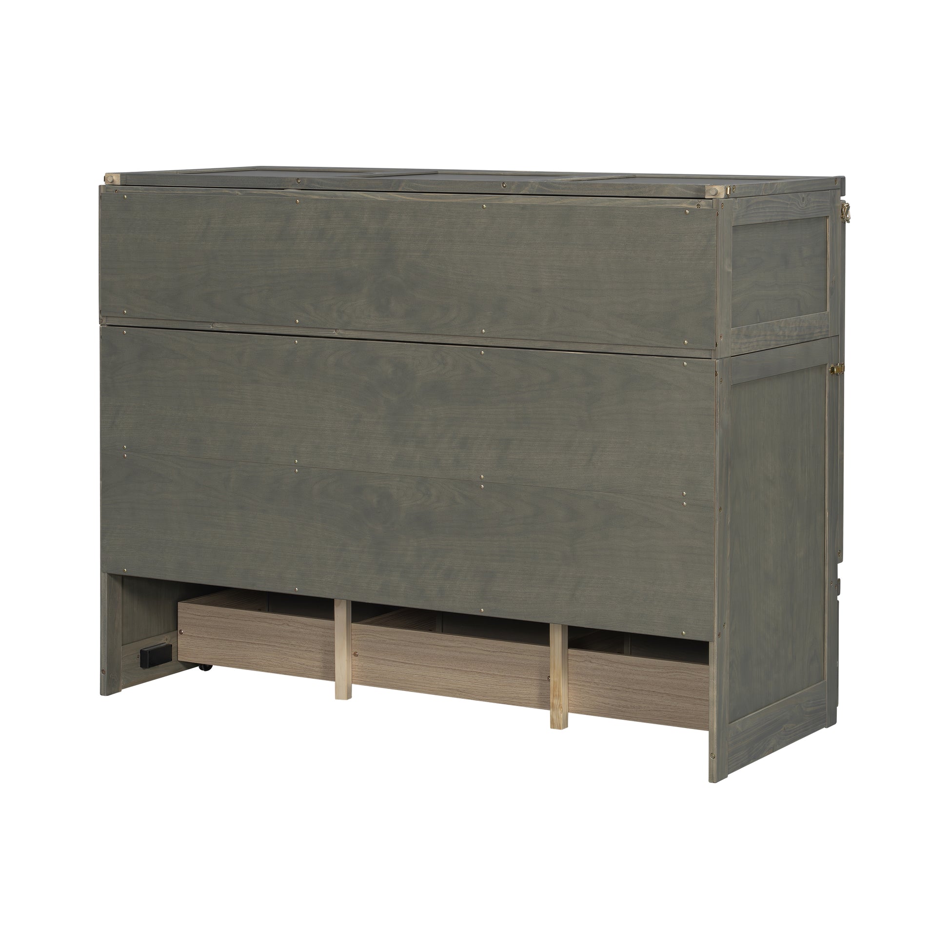 Antique Grey Pine Queen Murphy Cabinet Bed with USB Charging for Bedroom