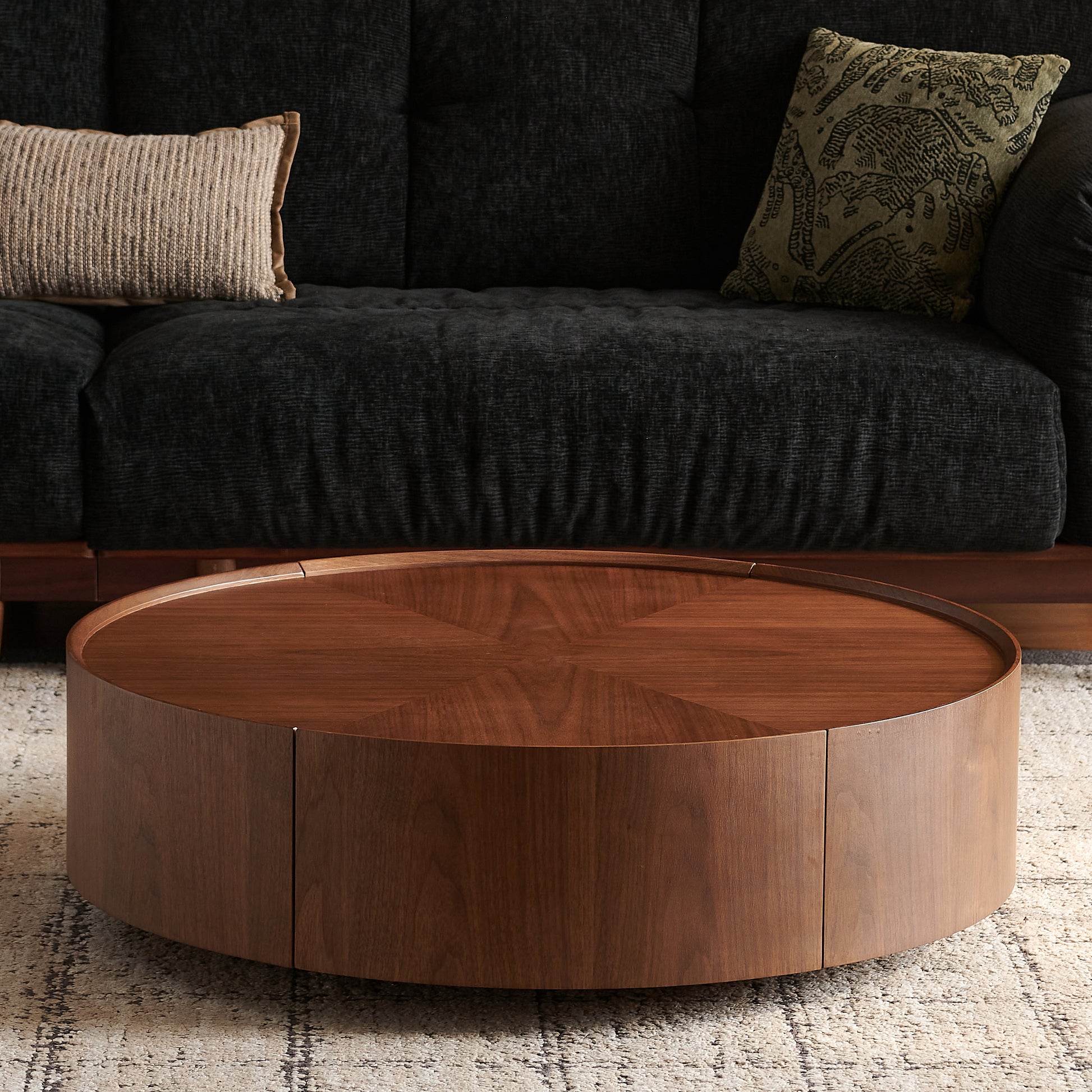Round Walnut Coffee Table - 35.4" Freestanding Desk for Living Room