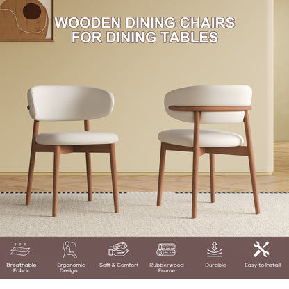 Mid-Century Modern Dining Chairs - Set of 2 Walnut Wood Feet