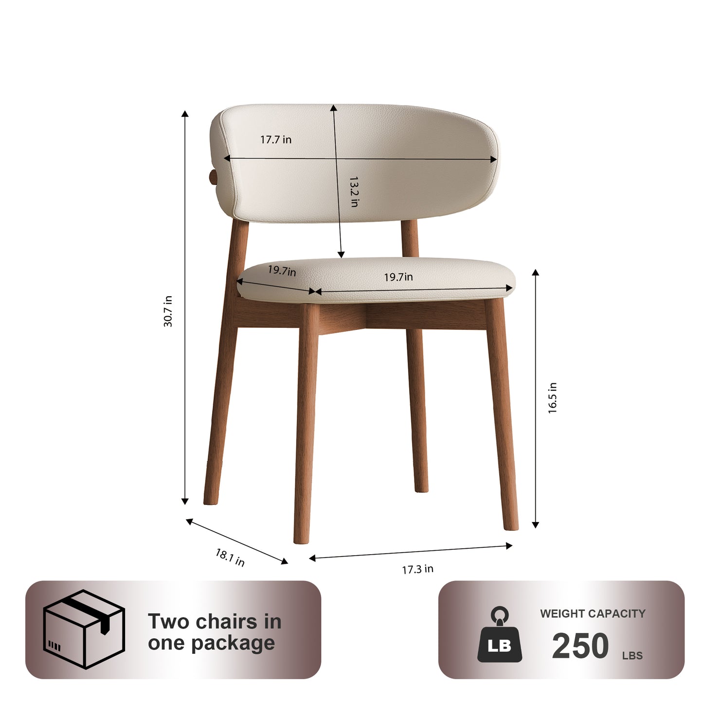 Mid-Century Modern Dining Chairs - Set of 2 Walnut Wood Feet