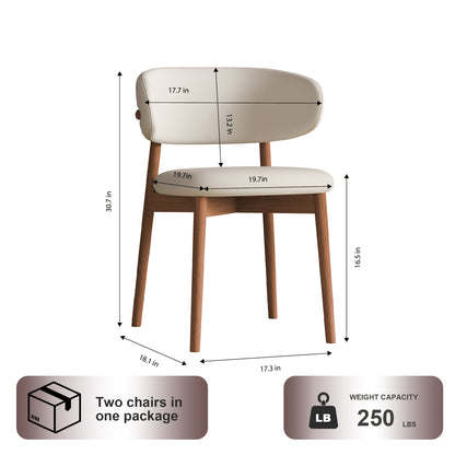 Mid-Century Modern Dining Chairs - Set of 2 Walnut Wood Feet