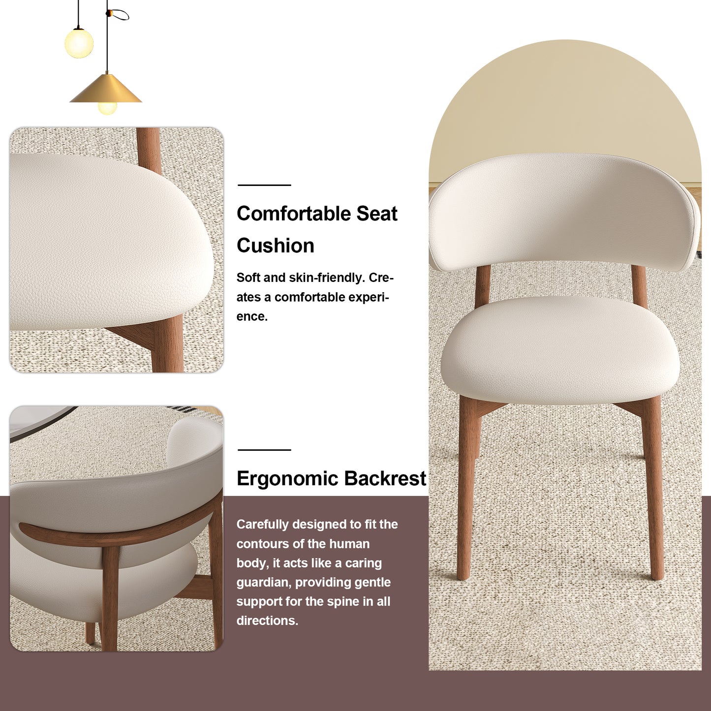 Mid-Century Modern Dining Chairs - Set of 2 Walnut Wood Feet