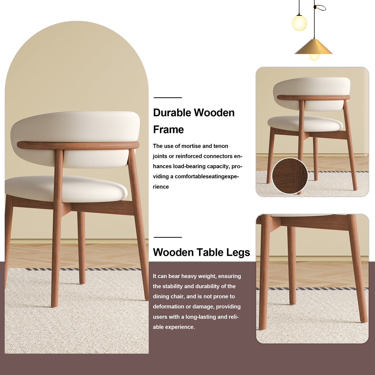 Mid-Century Modern Dining Chairs - Set of 2 Walnut Wood Feet