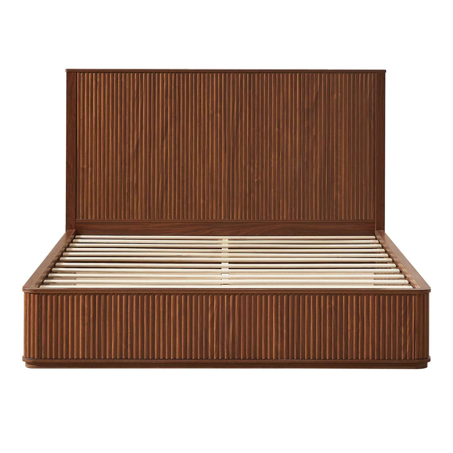 Queen Walnut Bed Frame - 44 Inch Headboard - No Box Spring Required for Bedroom
