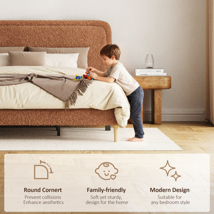 Queen Bed Frame - Plush Brown Upholstered Platform with Adjustable Headboard