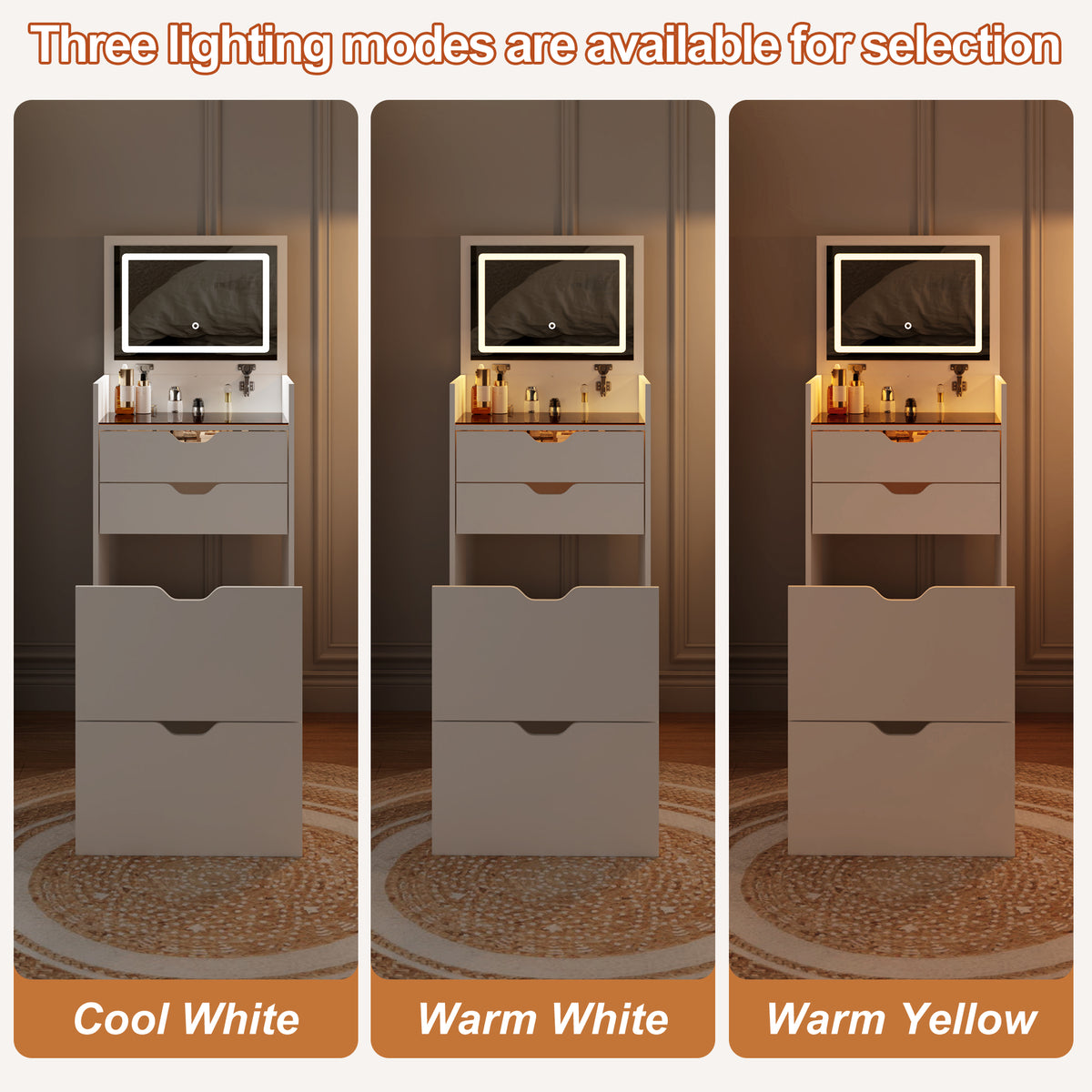 White Bedroom Makeup Vanity with 3 Drawers & Stool