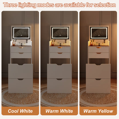 White Bedroom Makeup Vanity with 3 Drawers & Stool