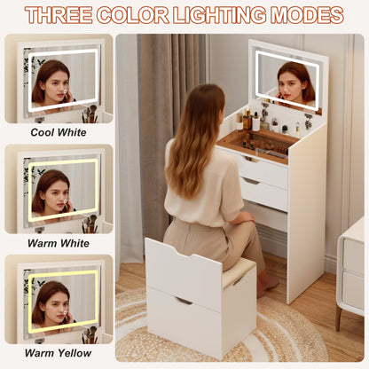 White Bedroom Makeup Vanity with 3 Drawers & Stool