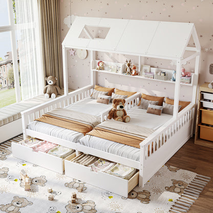 Twin Size House Platform Bed with Storage - White for Bedroom