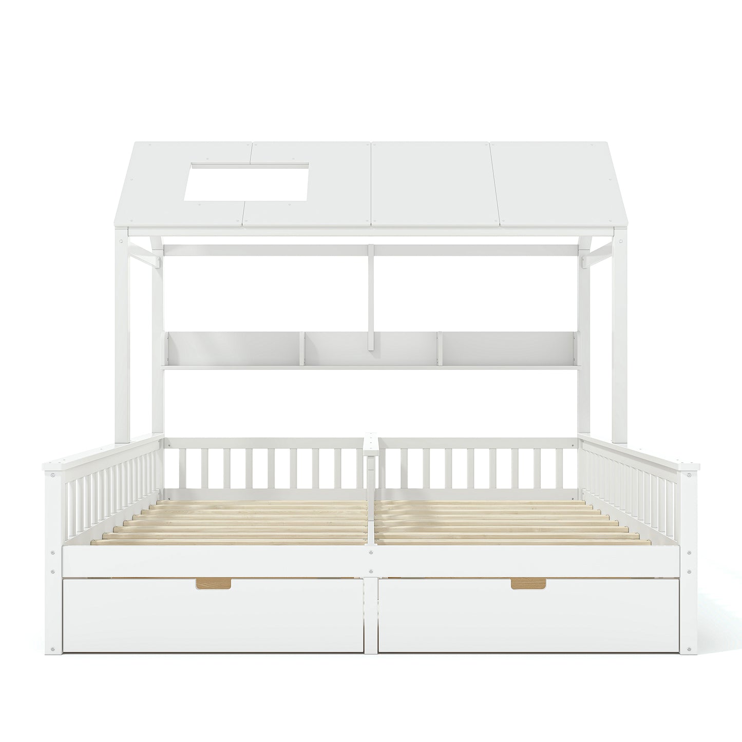 Twin Size House Platform Bed with Storage - White for Bedroom