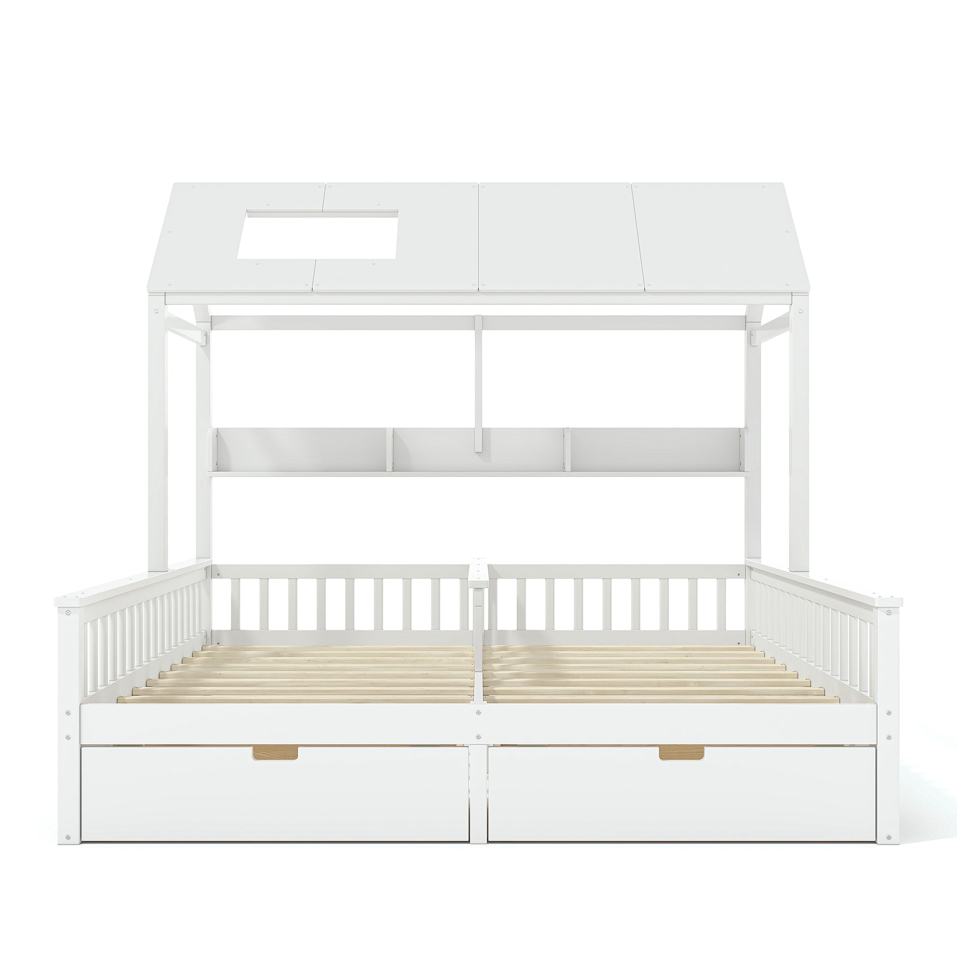 Twin Size House Platform Bed with Storage - White for Bedroom