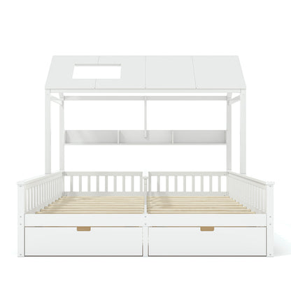 Twin Size House Platform Bed with Storage - White for Bedroom