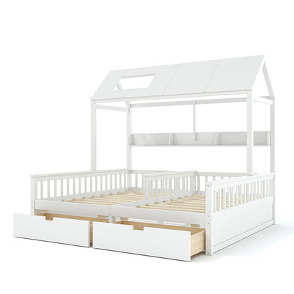Twin Size House Platform Bed with Storage - White for Bedroom
