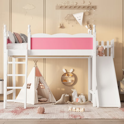 Full Loft Bed with Storage - White+Pink Pine for Bedroom