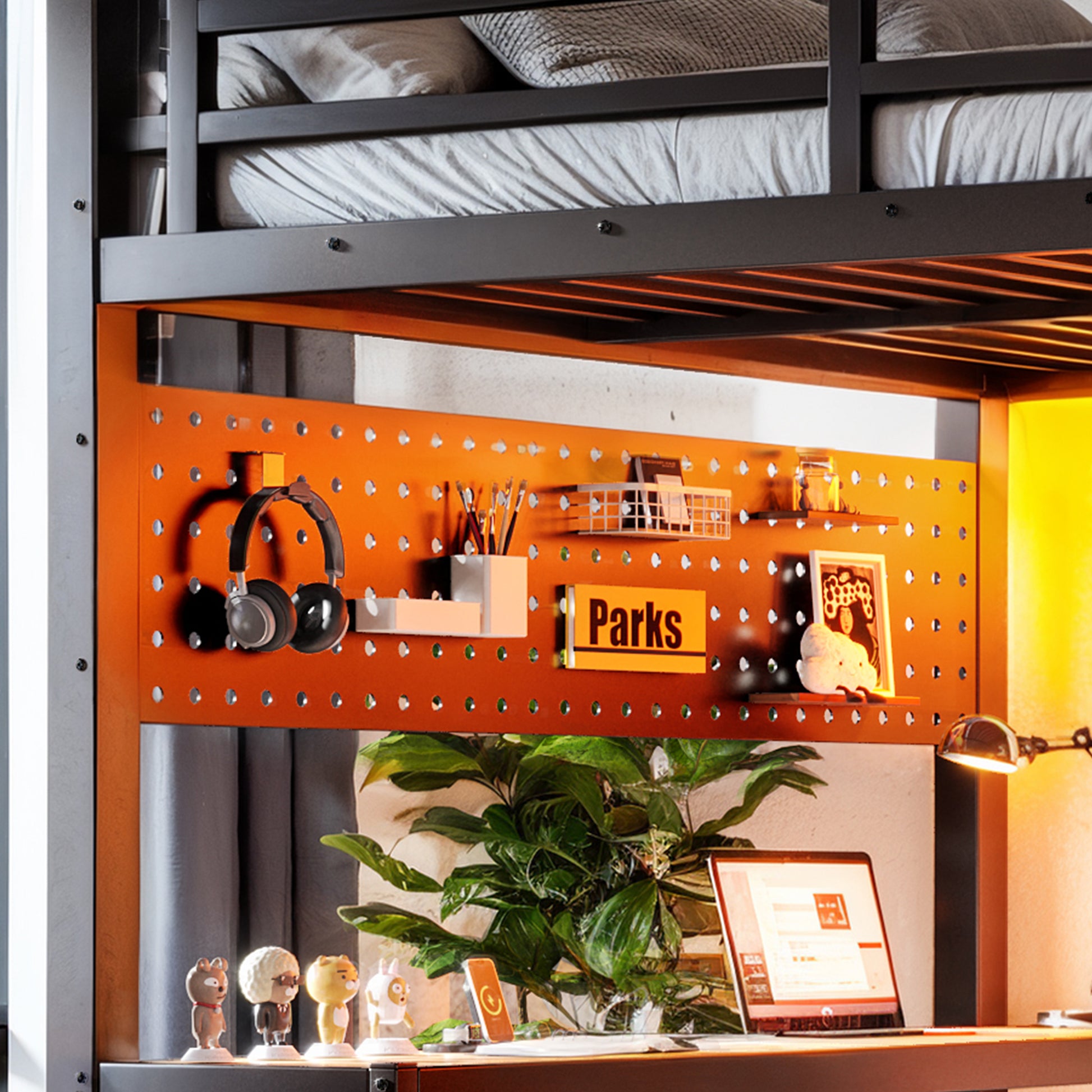 Full Loft Bed with Desk & Storage - Black Metal Frame for Bedroom