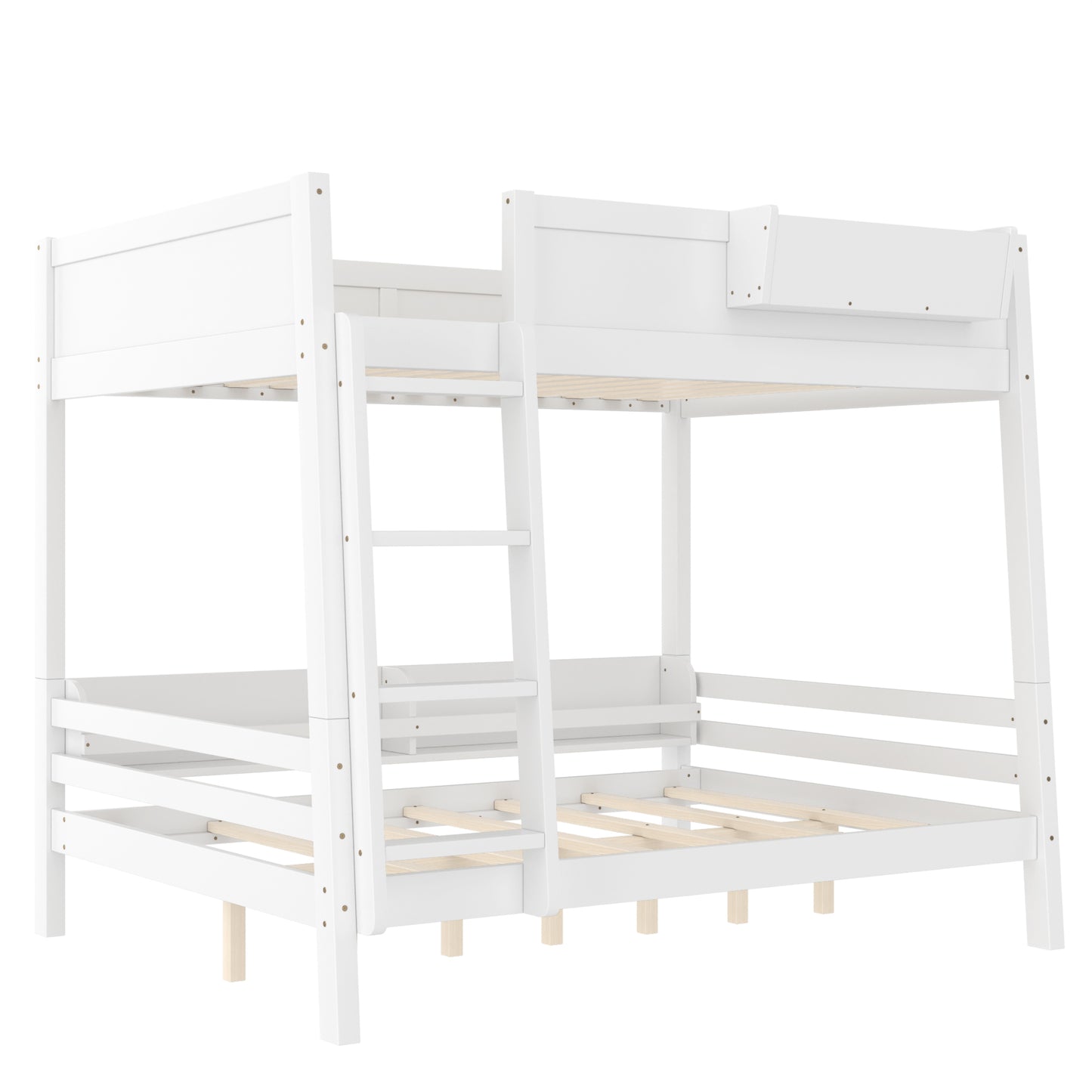 Full Size Bunk Bed with Storage Shelf & Bookshelf - White