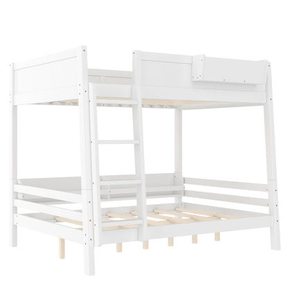 Full Size Bunk Bed with Storage Shelf & Bookshelf - White