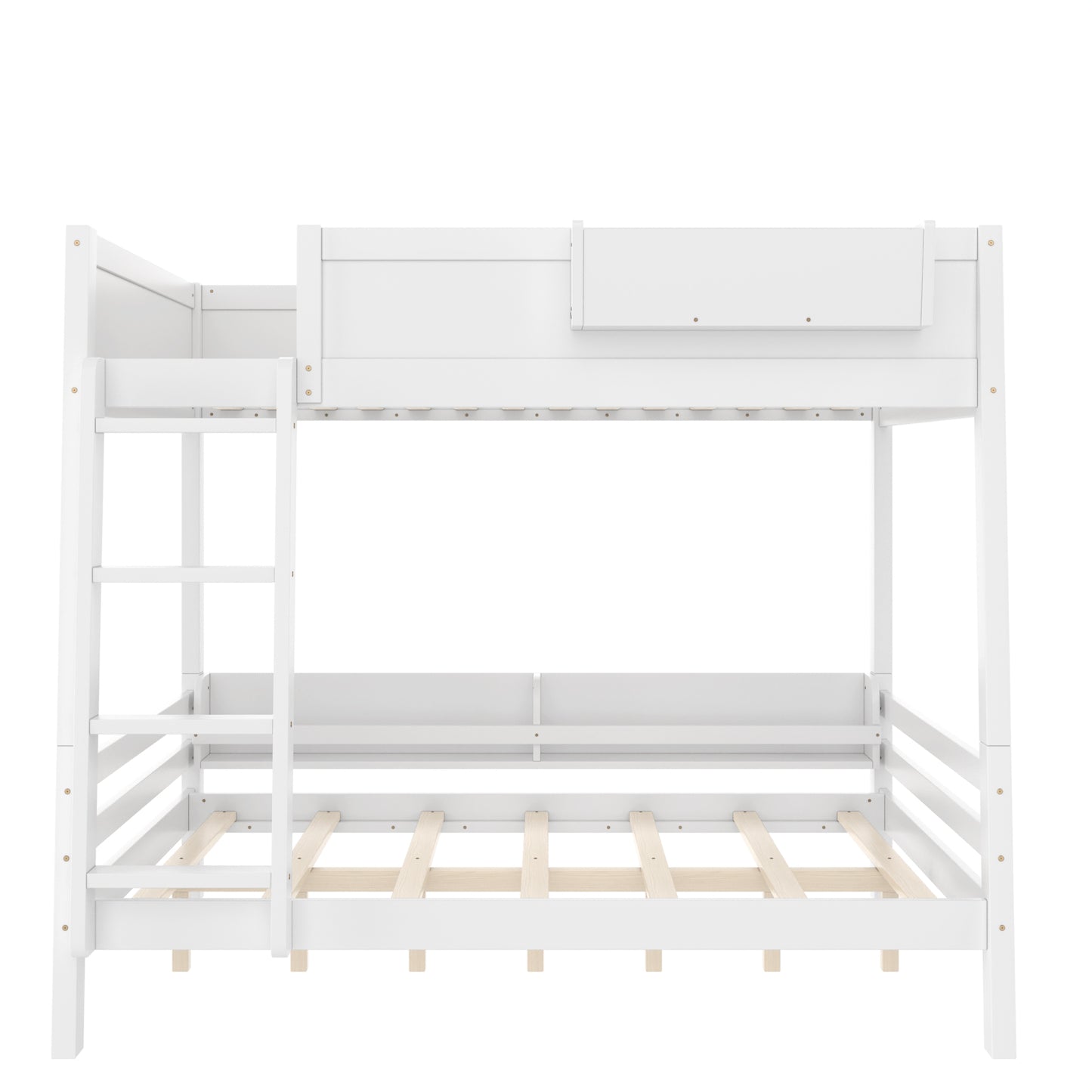 Full Size Bunk Bed with Storage Shelf & Bookshelf - White