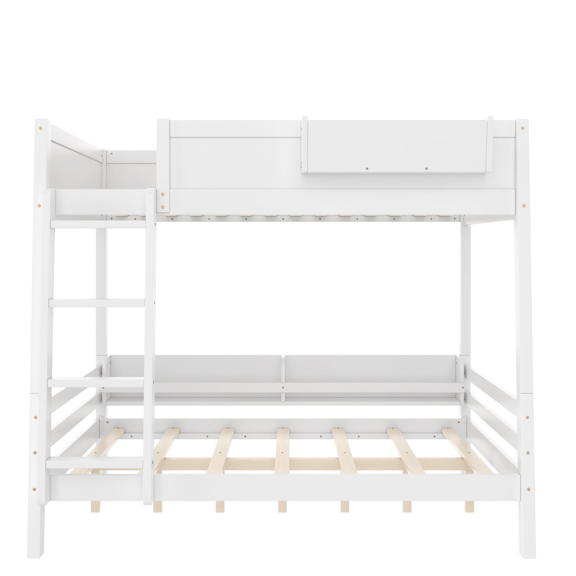 Full Size Bunk Bed with Storage Shelf & Bookshelf - White