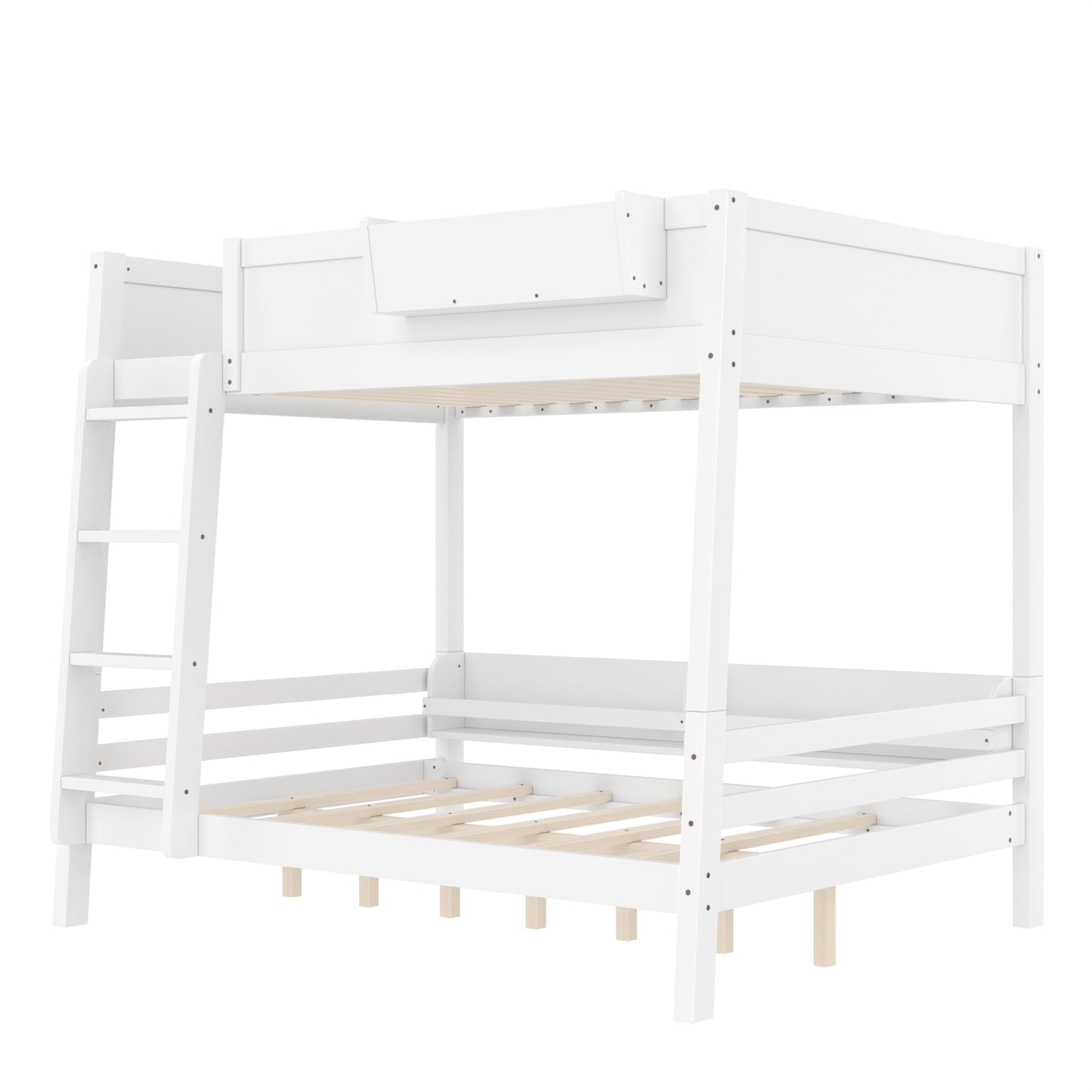 Full Size Bunk Bed with Storage Shelf & Bookshelf - White