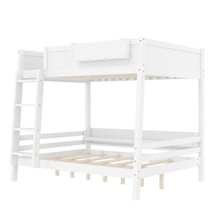 Full Size Bunk Bed with Storage Shelf & Bookshelf - White