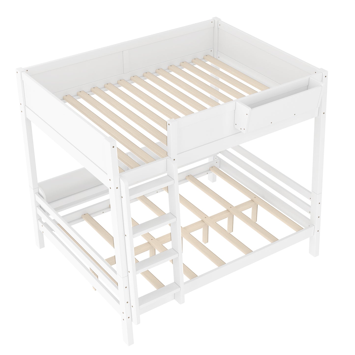 Full Size Bunk Bed with Storage Shelf & Bookshelf - White