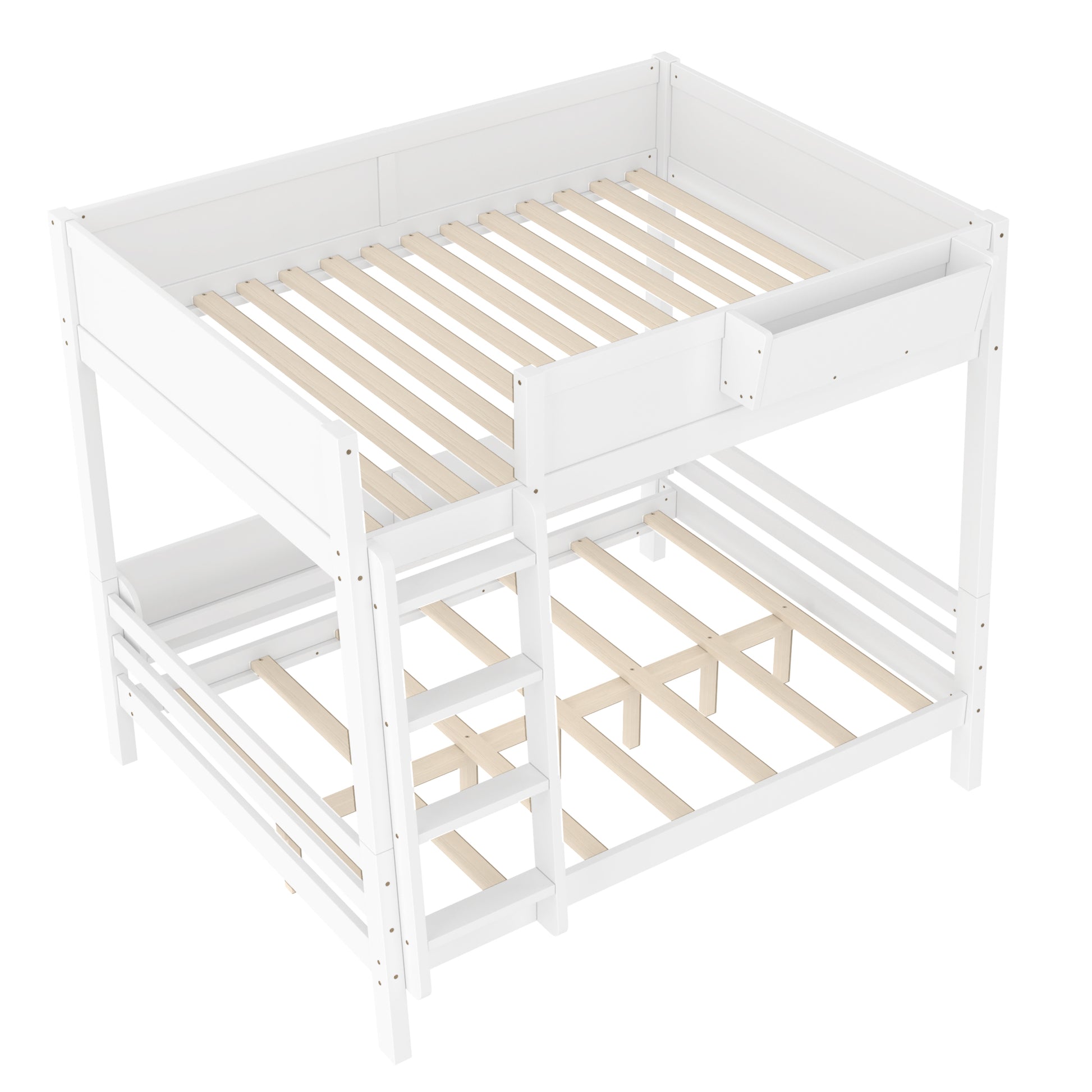 Full Size Bunk Bed with Storage Shelf & Bookshelf - White