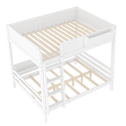 Full Size Bunk Bed with Storage Shelf & Bookshelf - White
