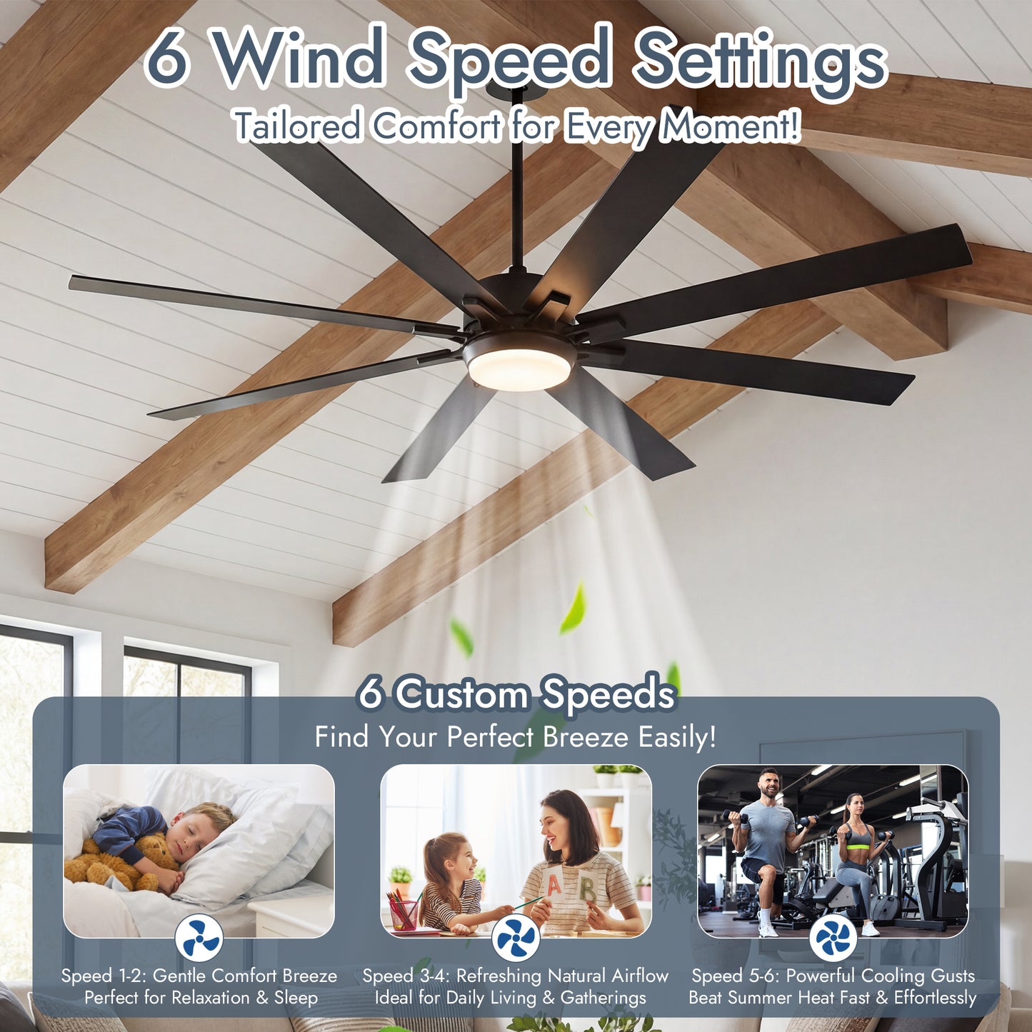 72 Inch Smart Modern Ceiling Fan with Light for Small Bedrooms