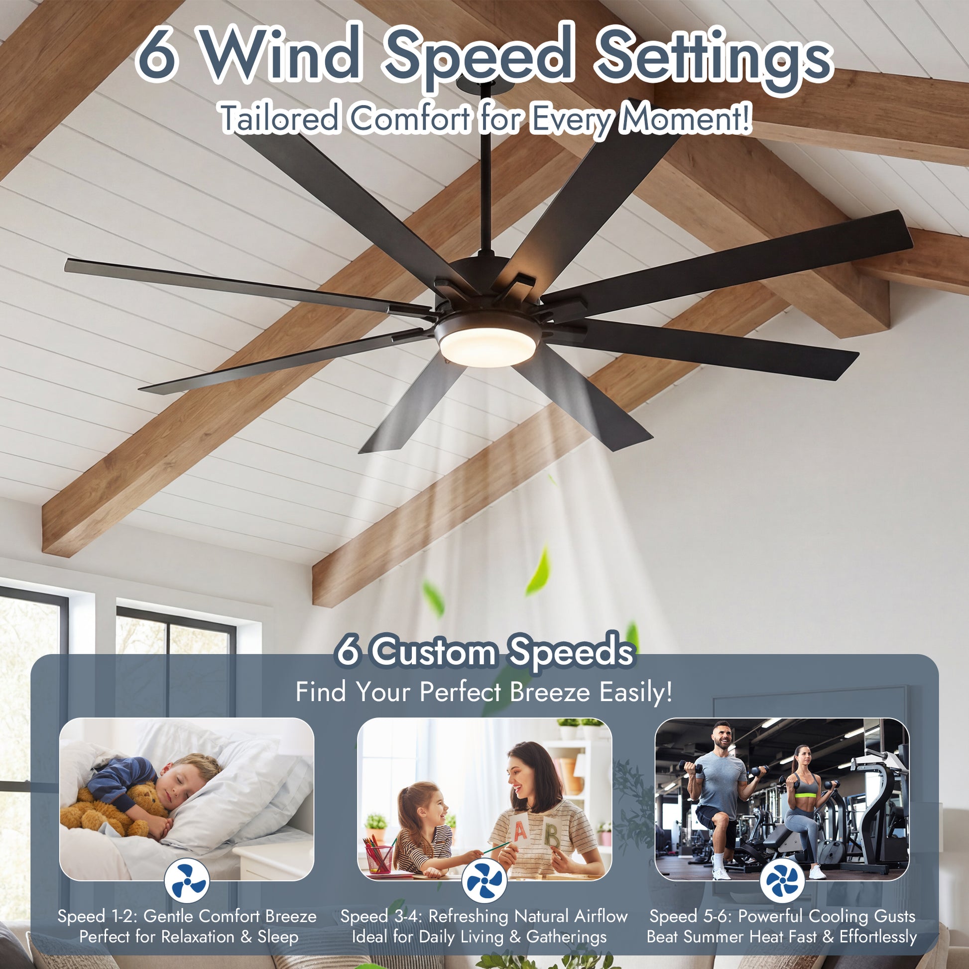 72 Inch Smart Modern Ceiling Fan with Light for Small Bedrooms